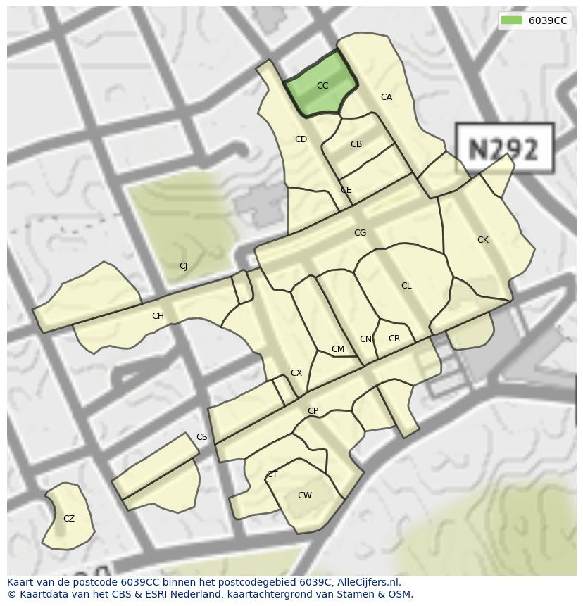 Afbeelding van het postcodegebied 6039 CC op de kaart.