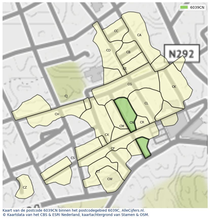 Afbeelding van het postcodegebied 6039 CN op de kaart.