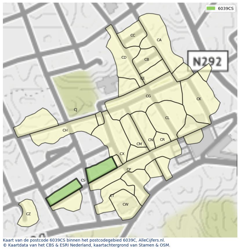 Afbeelding van het postcodegebied 6039 CS op de kaart.