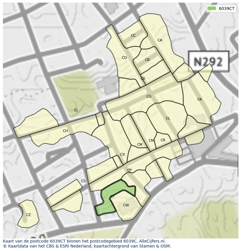 Afbeelding van het postcodegebied 6039 CT op de kaart.