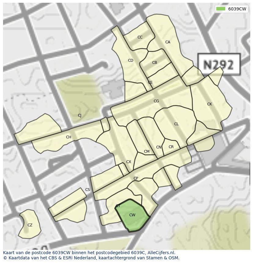 Afbeelding van het postcodegebied 6039 CW op de kaart.