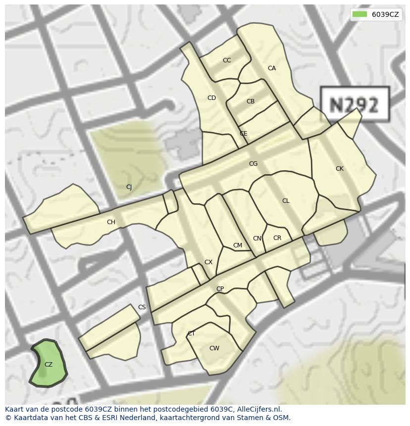 Afbeelding van het postcodegebied 6039 CZ op de kaart.