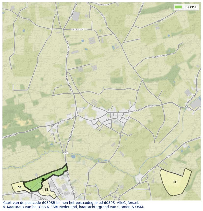 Afbeelding van het postcodegebied 6039 SB op de kaart.