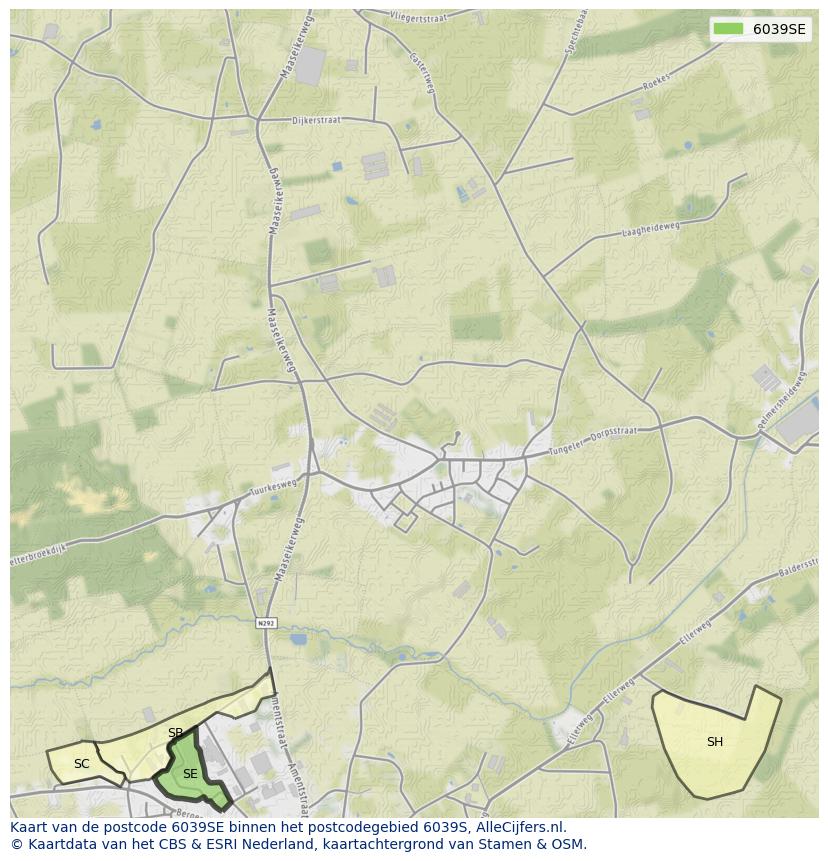 Afbeelding van het postcodegebied 6039 SE op de kaart.