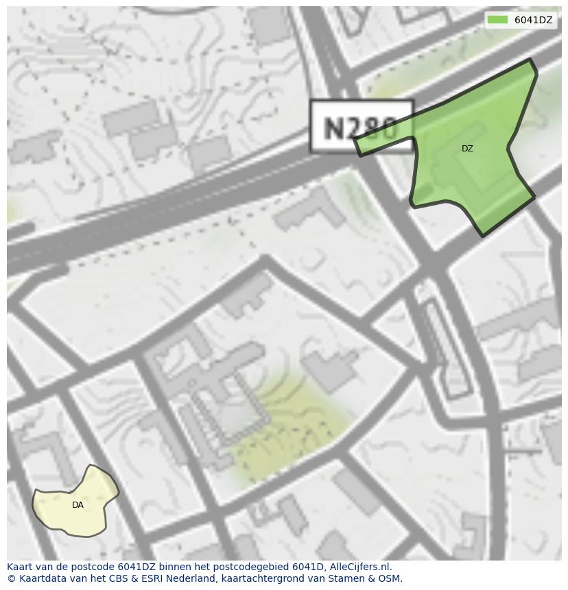 Afbeelding van het postcodegebied 6041 DZ op de kaart.