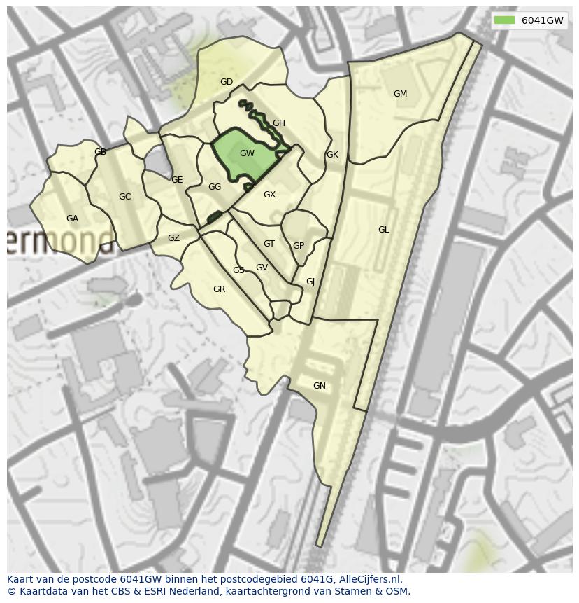 Afbeelding van het postcodegebied 6041 GW op de kaart.
