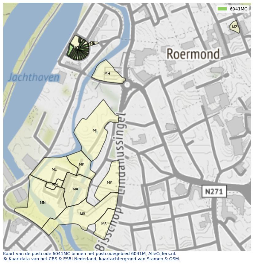 Afbeelding van het postcodegebied 6041 MC op de kaart.
