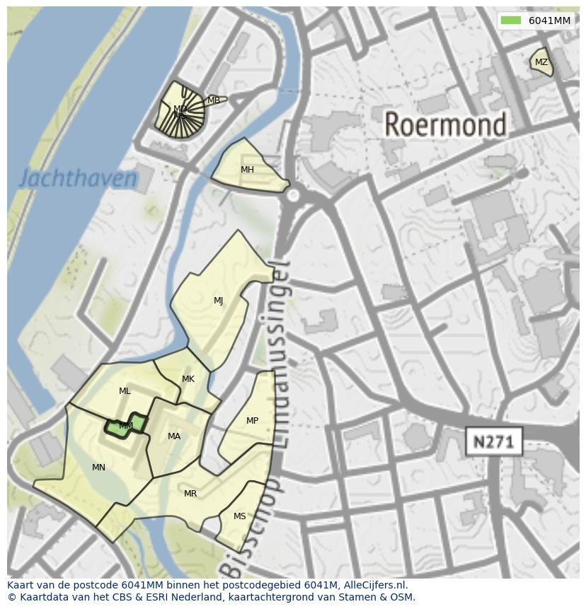 Afbeelding van het postcodegebied 6041 MM op de kaart.