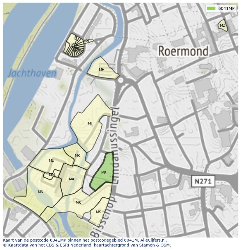Afbeelding van het postcodegebied 6041 MP op de kaart.