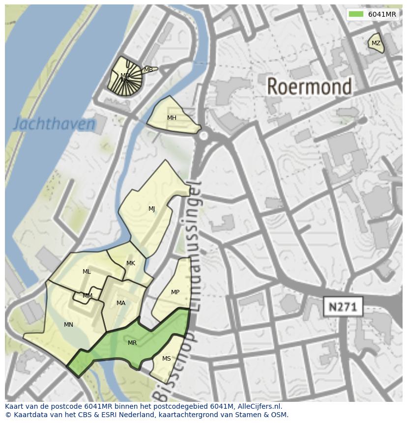 Afbeelding van het postcodegebied 6041 MR op de kaart.