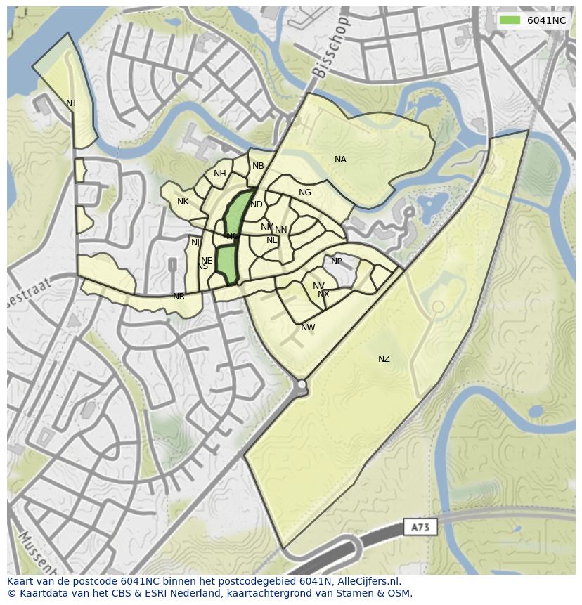 Afbeelding van het postcodegebied 6041 NC op de kaart.