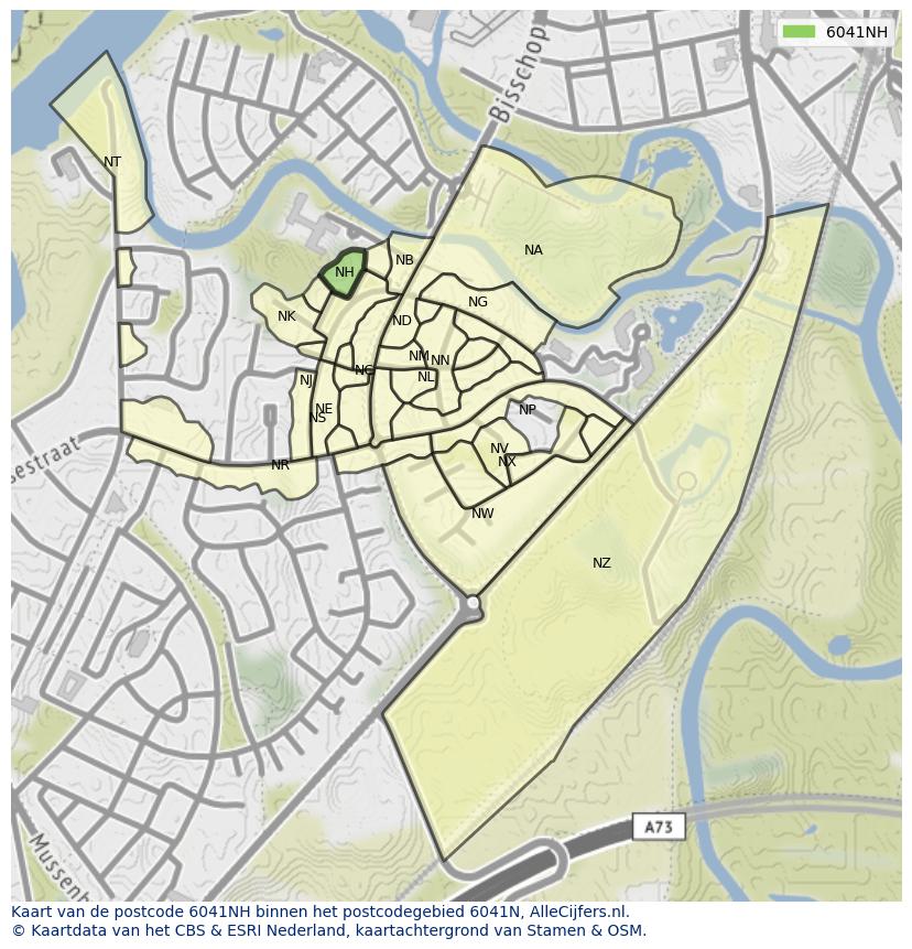 Afbeelding van het postcodegebied 6041 NH op de kaart.