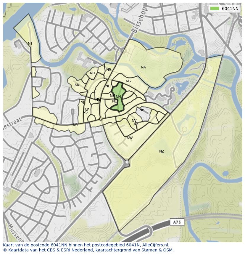 Afbeelding van het postcodegebied 6041 NN op de kaart.