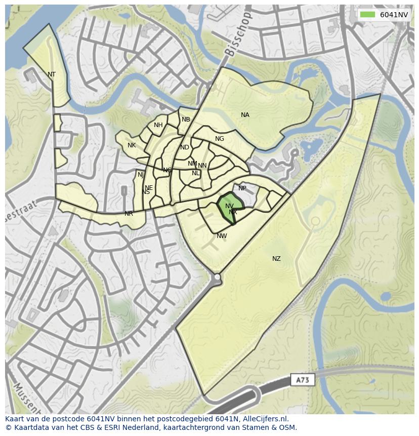 Afbeelding van het postcodegebied 6041 NV op de kaart.