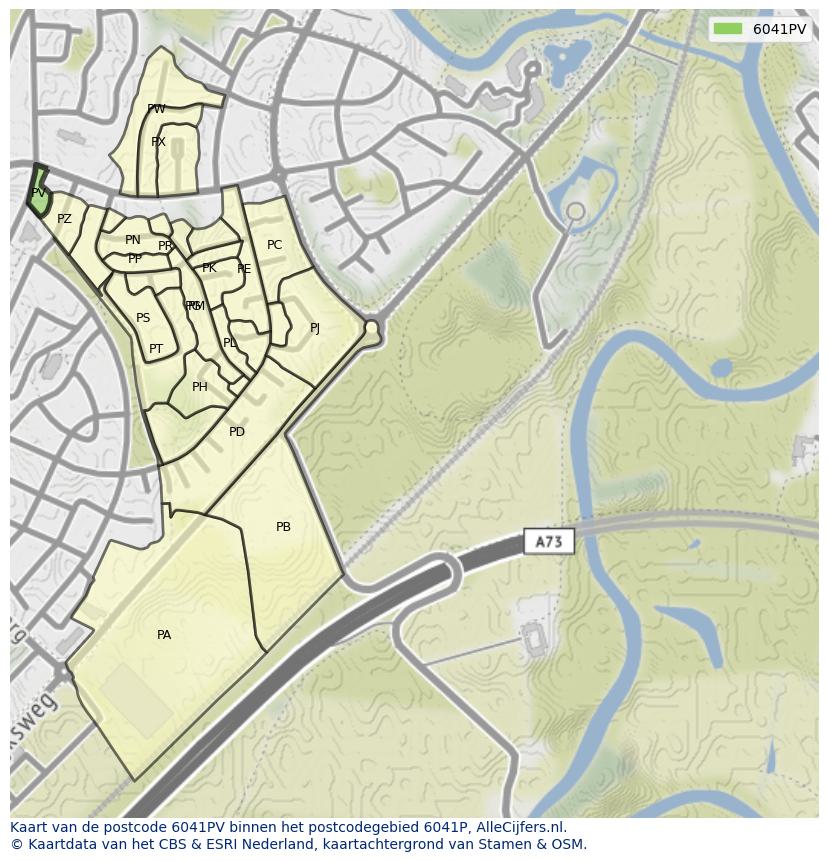 Afbeelding van het postcodegebied 6041 PV op de kaart.