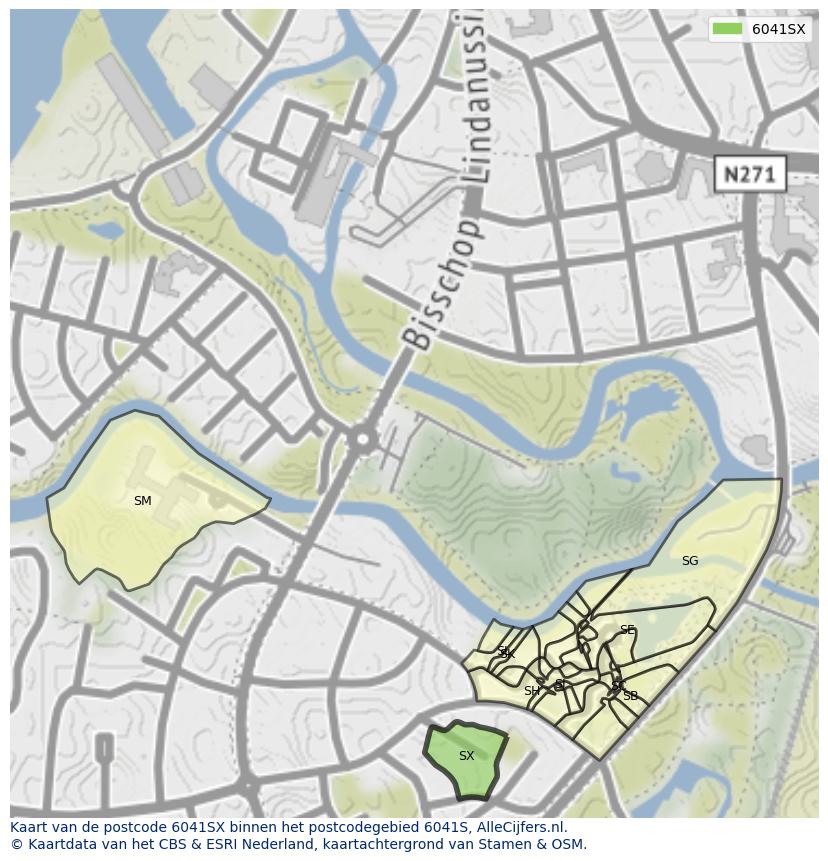 Afbeelding van het postcodegebied 6041 SX op de kaart.