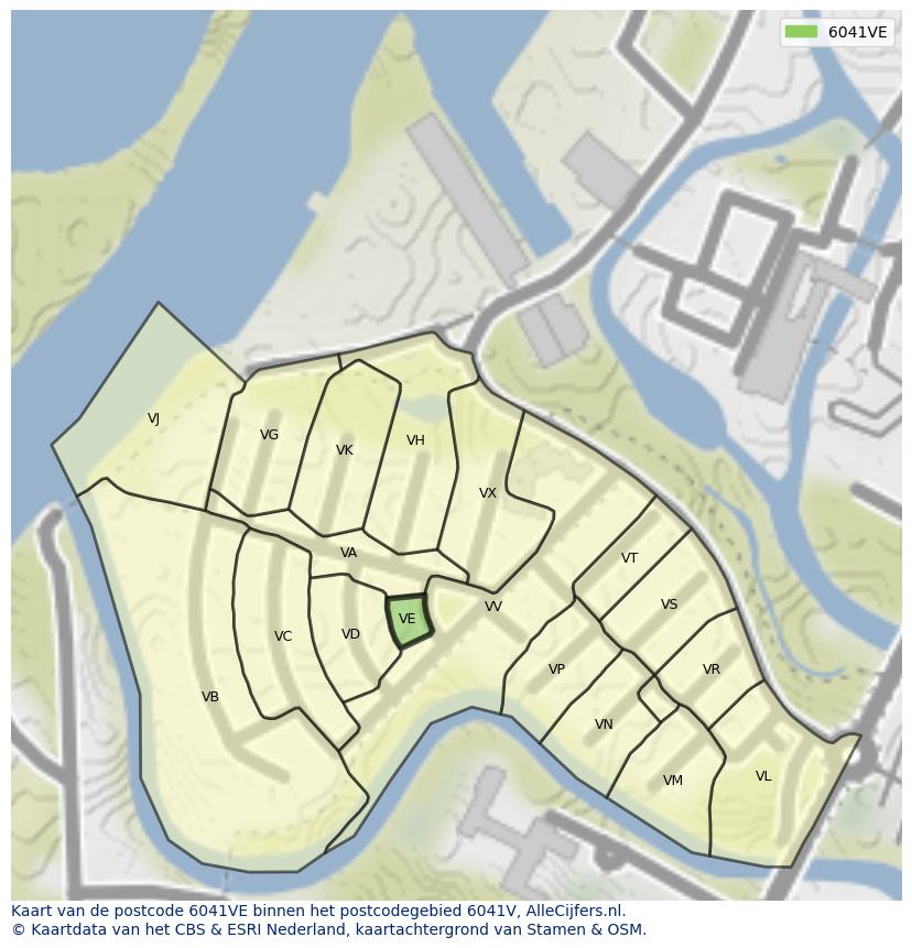 Afbeelding van het postcodegebied 6041 VE op de kaart.