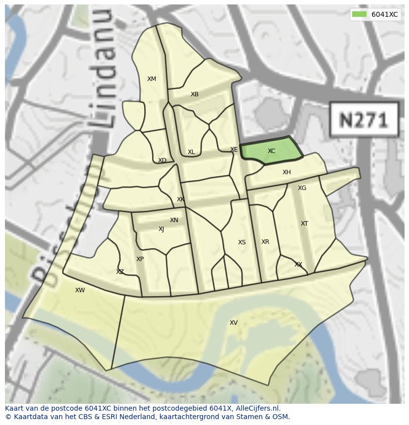Afbeelding van het postcodegebied 6041 XC op de kaart.