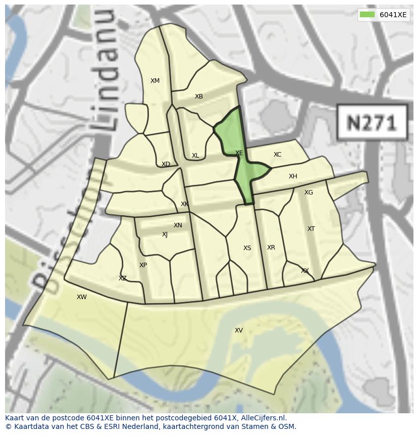 Afbeelding van het postcodegebied 6041 XE op de kaart.