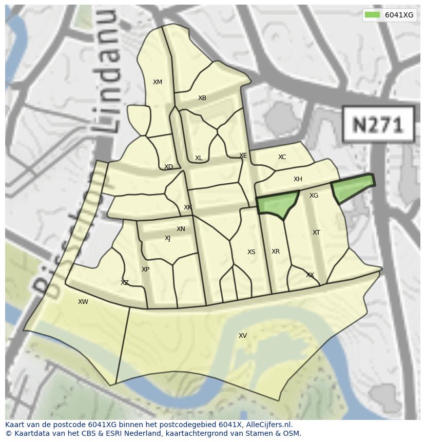 Afbeelding van het postcodegebied 6041 XG op de kaart.