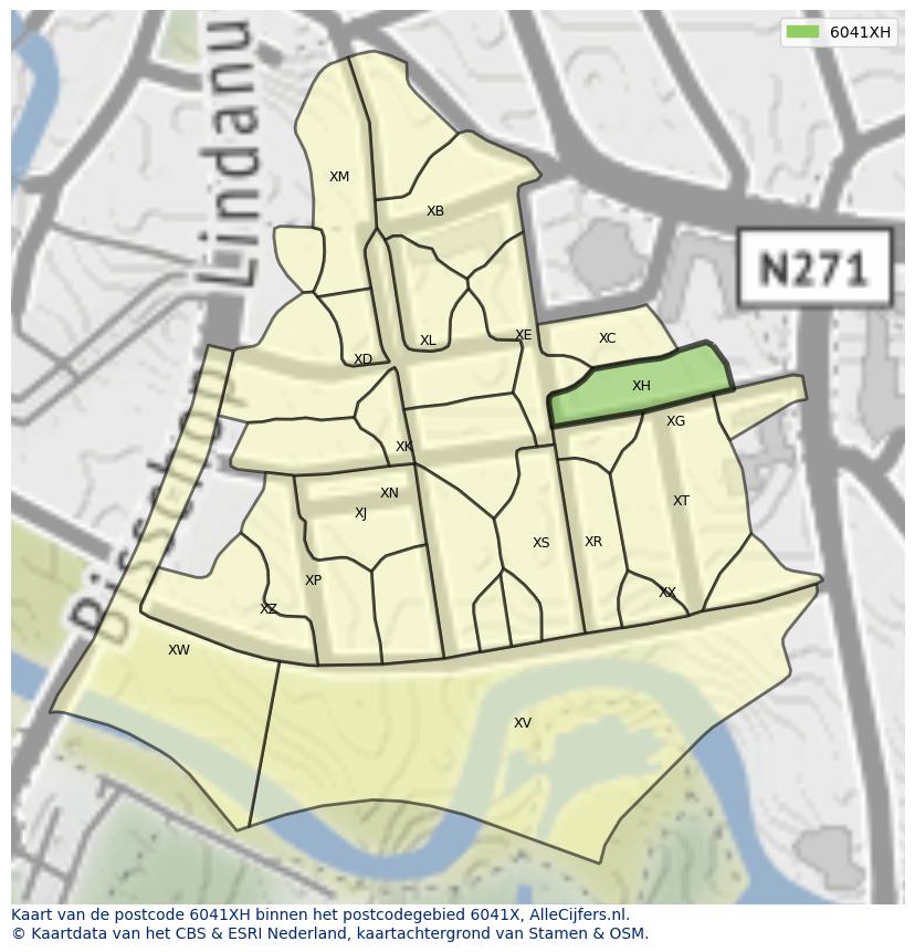Afbeelding van het postcodegebied 6041 XH op de kaart.