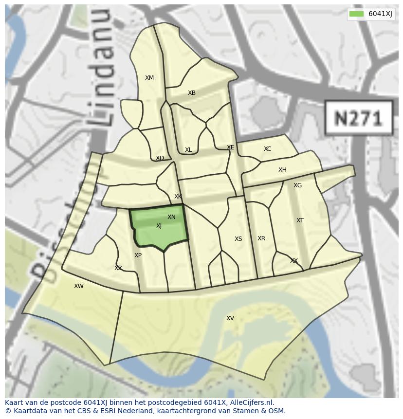 Afbeelding van het postcodegebied 6041 XJ op de kaart.