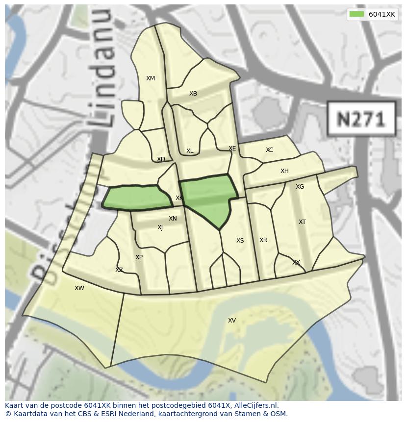 Afbeelding van het postcodegebied 6041 XK op de kaart.