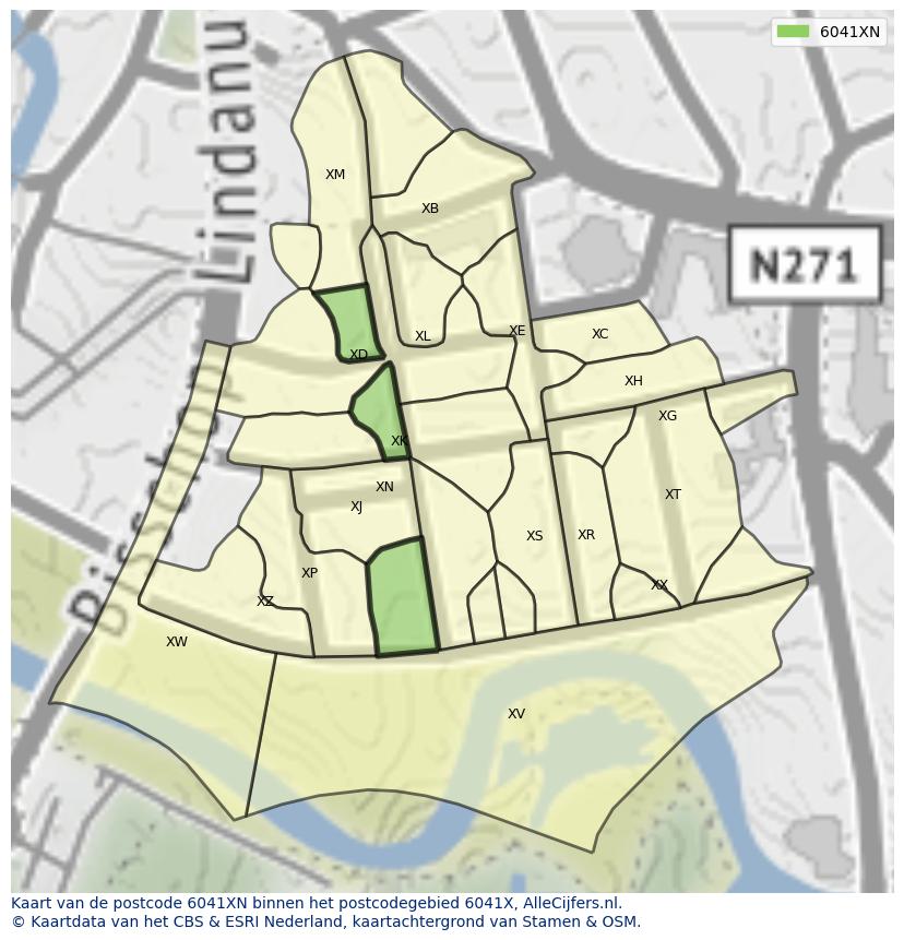 Afbeelding van het postcodegebied 6041 XN op de kaart.