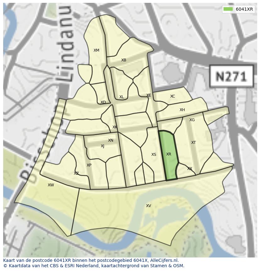 Afbeelding van het postcodegebied 6041 XR op de kaart.