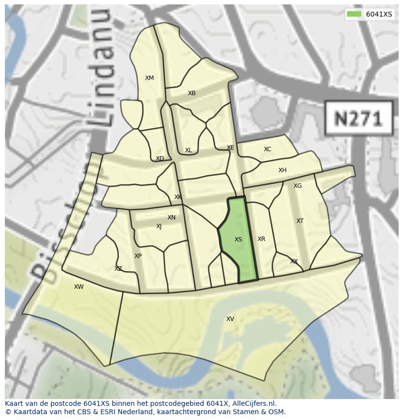 Afbeelding van het postcodegebied 6041 XS op de kaart.