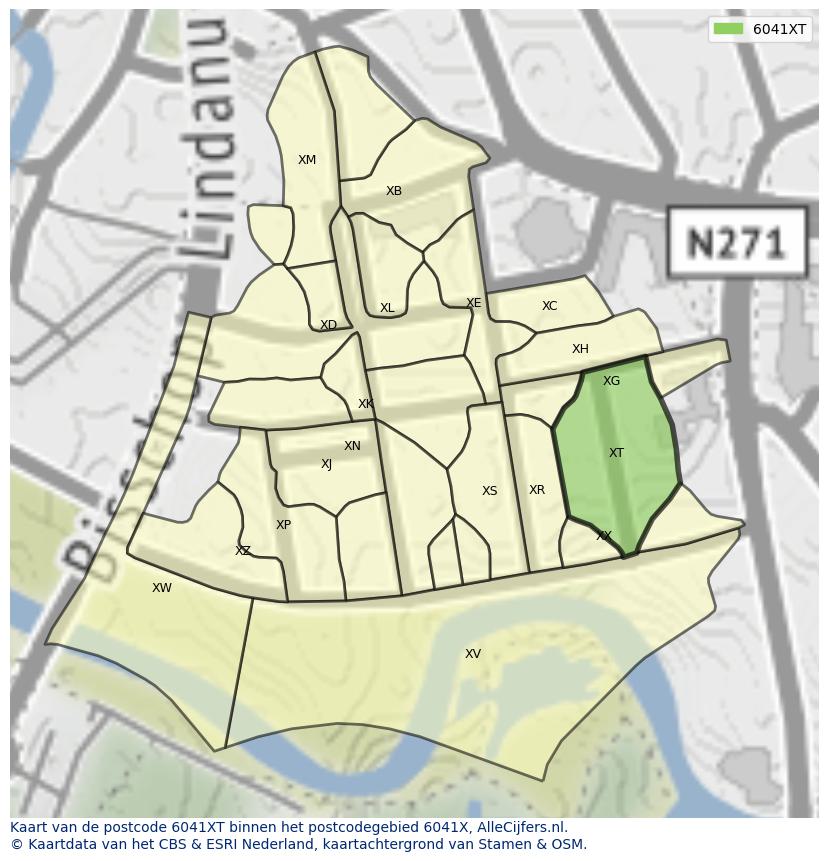 Afbeelding van het postcodegebied 6041 XT op de kaart.