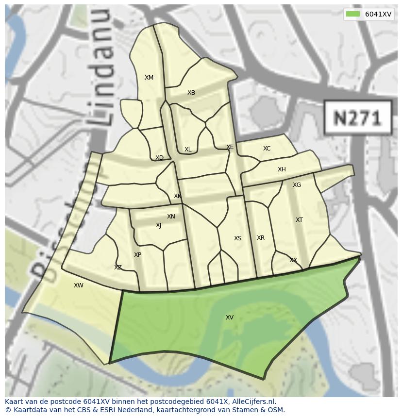 Afbeelding van het postcodegebied 6041 XV op de kaart.