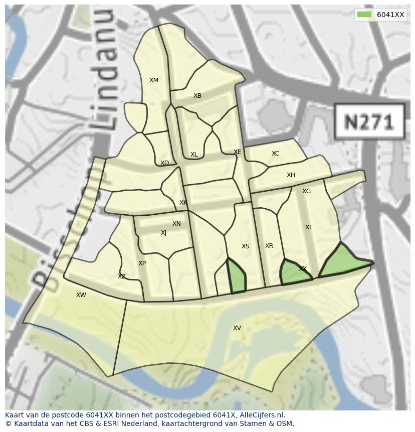 Afbeelding van het postcodegebied 6041 XX op de kaart.