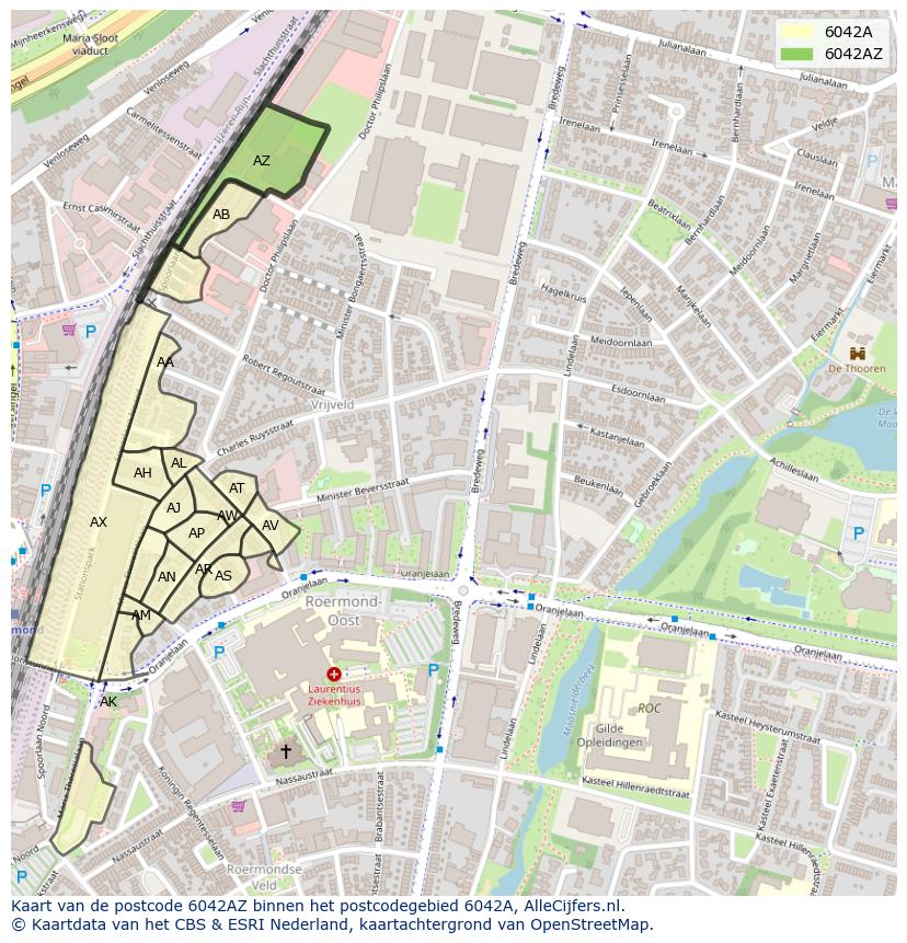 Afbeelding van het postcodegebied 6042 AZ op de kaart.