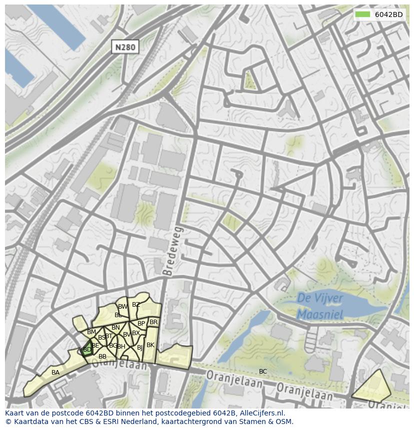 Afbeelding van het postcodegebied 6042 BD op de kaart.