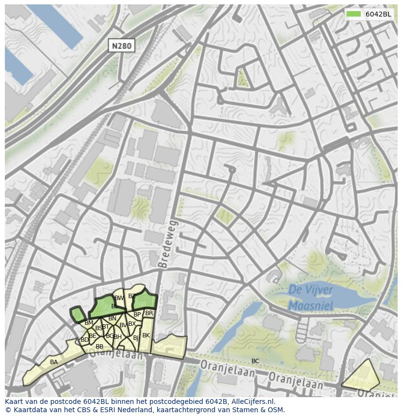 Afbeelding van het postcodegebied 6042 BL op de kaart.
