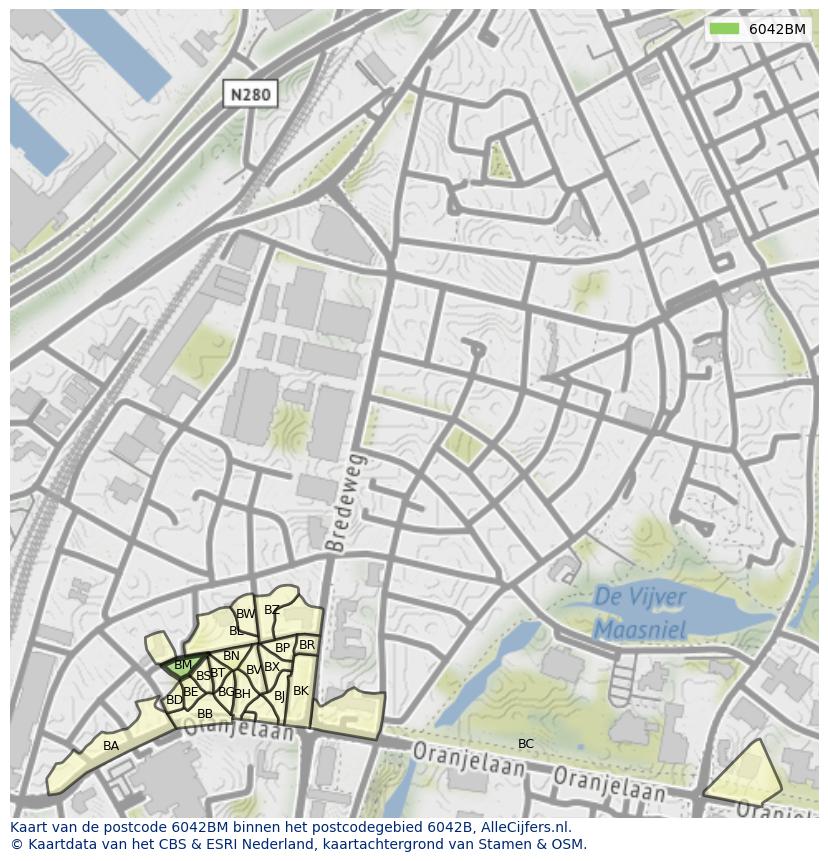 Afbeelding van het postcodegebied 6042 BM op de kaart.