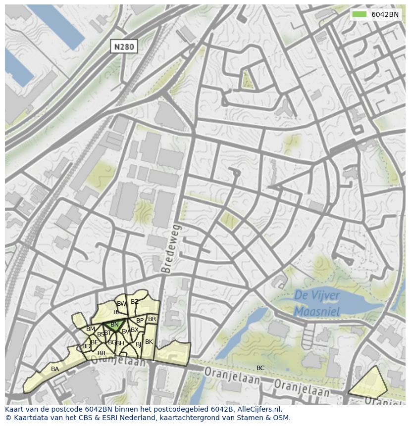 Afbeelding van het postcodegebied 6042 BN op de kaart.