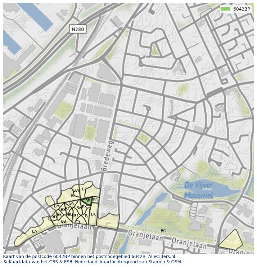 Afbeelding van het postcodegebied 6042 BP op de kaart.