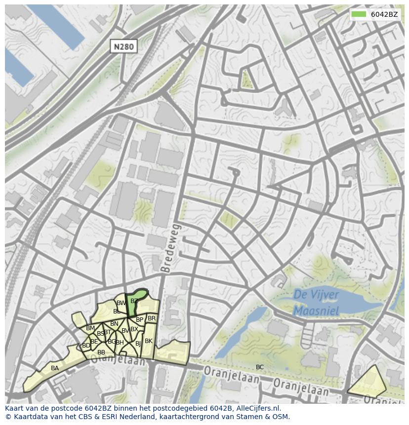 Afbeelding van het postcodegebied 6042 BZ op de kaart.