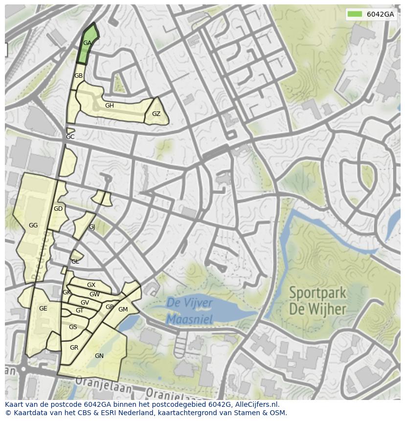Afbeelding van het postcodegebied 6042 GA op de kaart.