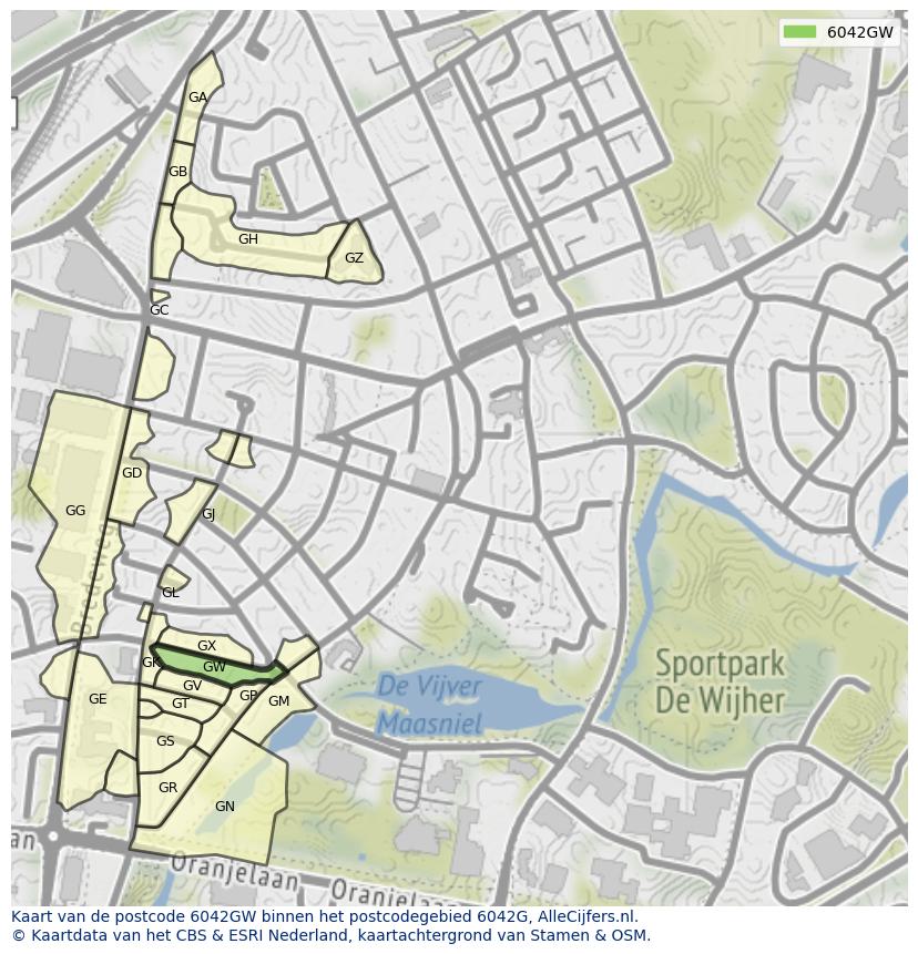 Afbeelding van het postcodegebied 6042 GW op de kaart.