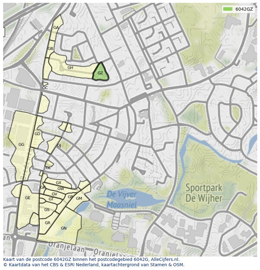 Afbeelding van het postcodegebied 6042 GZ op de kaart.