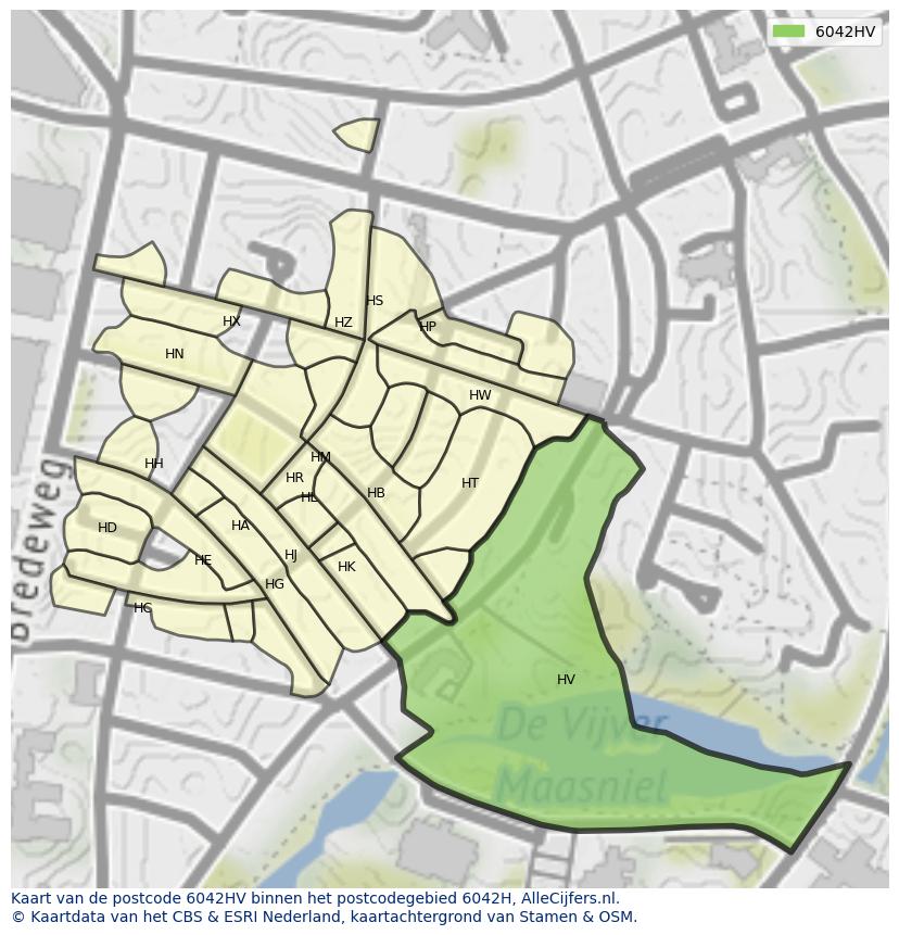 Afbeelding van het postcodegebied 6042 HV op de kaart.