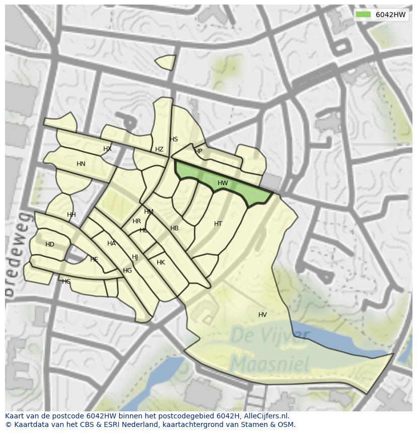 Afbeelding van het postcodegebied 6042 HW op de kaart.