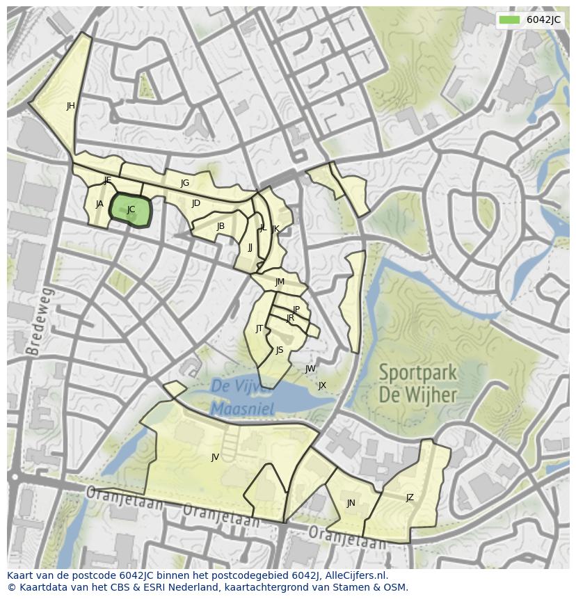 Afbeelding van het postcodegebied 6042 JC op de kaart.