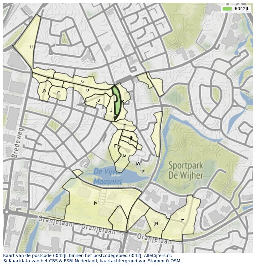 Afbeelding van het postcodegebied 6042 JL op de kaart.