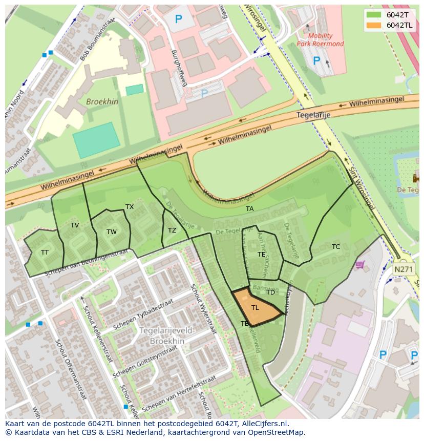 Afbeelding van het postcodegebied 6042 TL op de kaart.