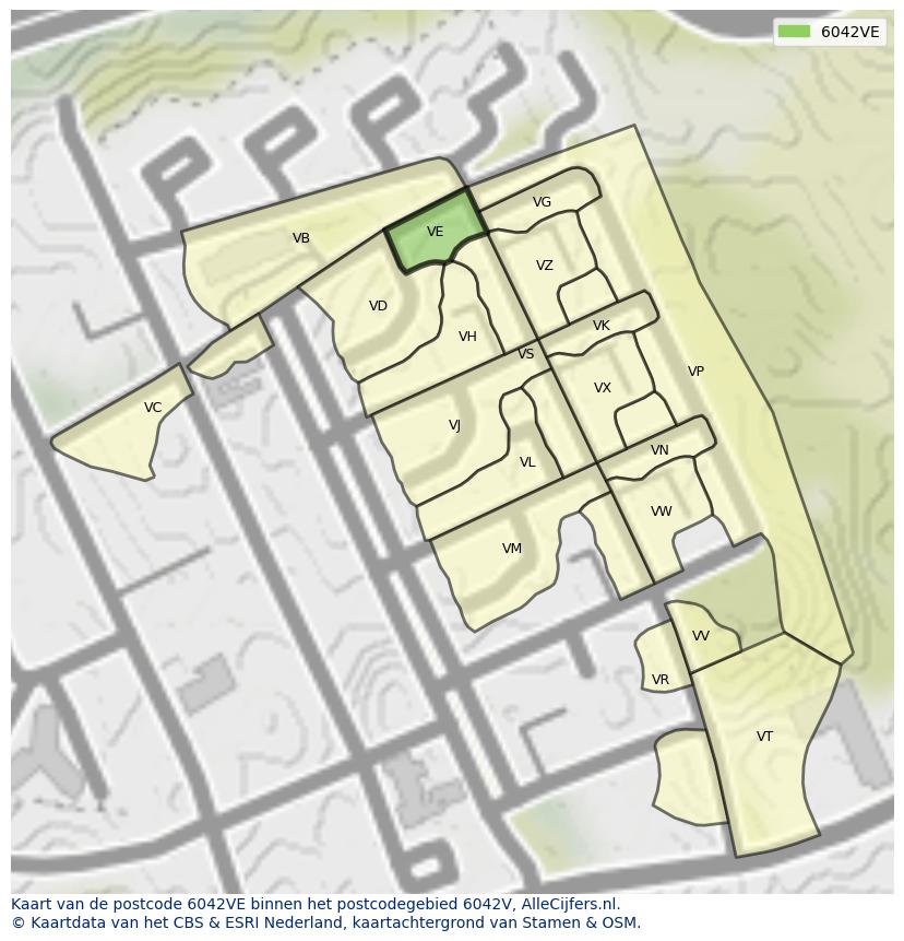 Afbeelding van het postcodegebied 6042 VE op de kaart.