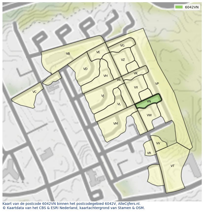 Afbeelding van het postcodegebied 6042 VN op de kaart.